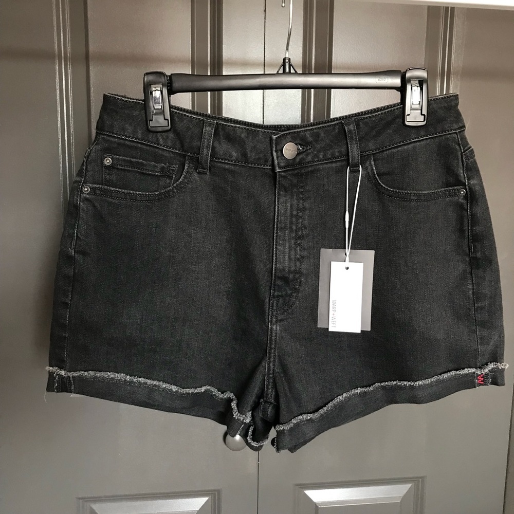 NWT warp and weft black cuffed denim jean shorts